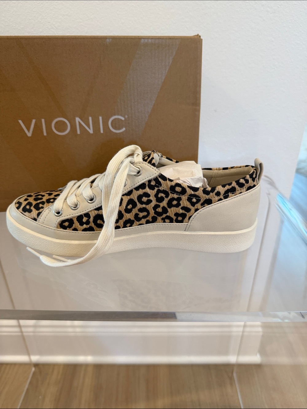 Vionic Leopard Print Lace-Up Sneaker in Tan and Black - Picture 4 of 7